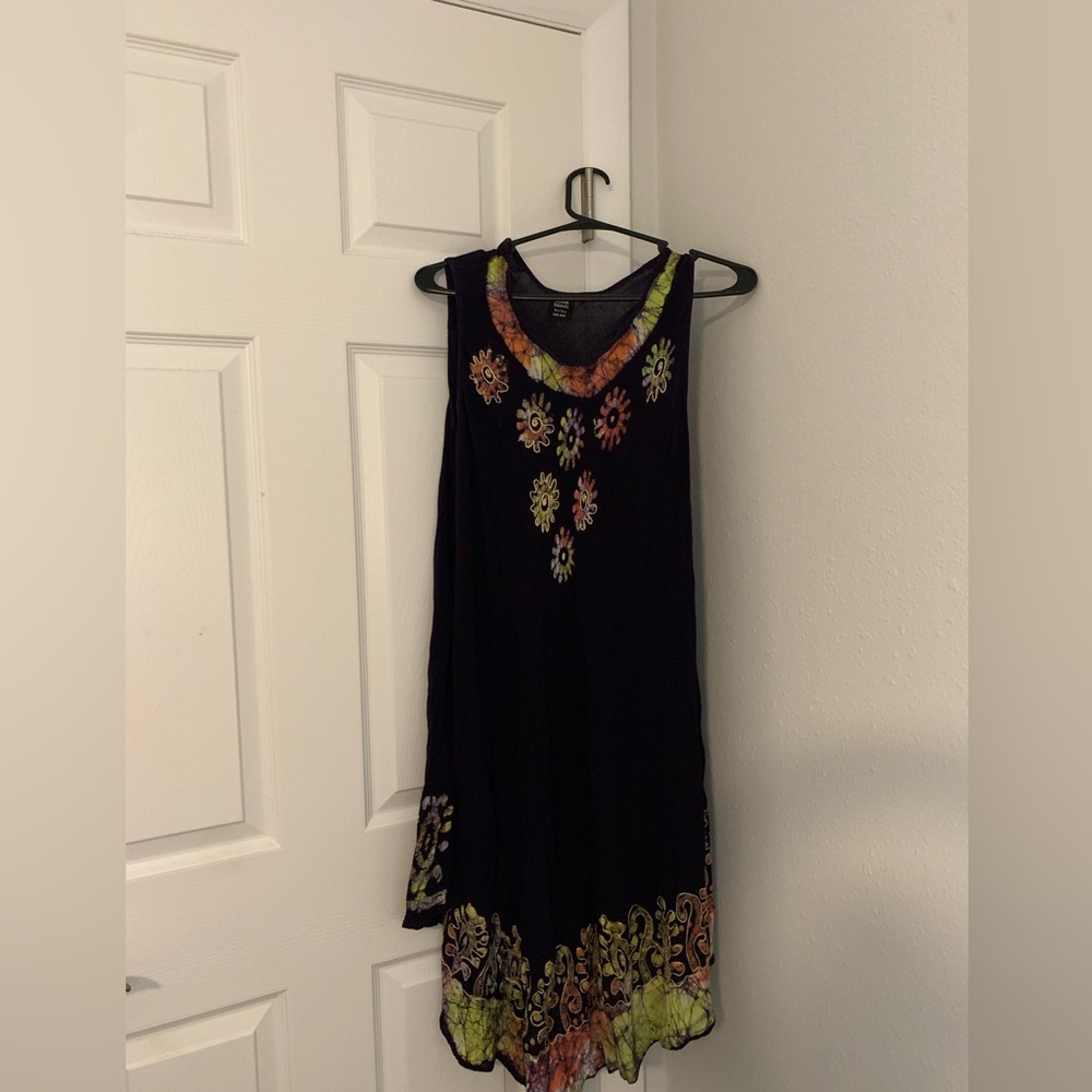 Black Sleeveless Dress with Colorful Floral Accents